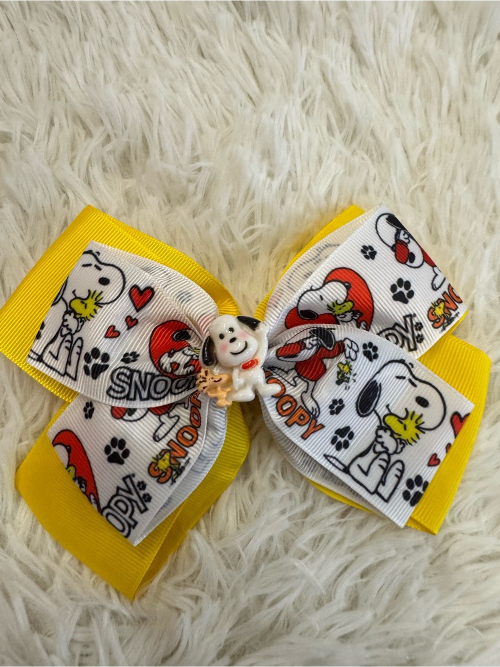 Yellow Snoopy Kids Hair Bow clip with Cute charm Center